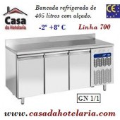 Bancada Refrigerada com Alçado e 3 Portas GN 1/1 da Linha 700 com Funções HACCP, Temperaturas -2º +8º C (transporte incluído) - Refª 101523