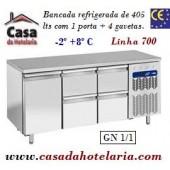 Bancada Refrigerada com 1 Porta + 4 Gavetas GN 1/1 da Linha 700 com Funções HACCP, -2º +8º C (transporte incluído) - Refª 101541