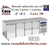 Bancada Refrigerada com 2 Portas + 4 Gavetas GN 1/1 da Linha 700 com Funções HACCP, -2º +8º C (transporte incluído) - Refª 101544