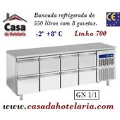 Bancada Refrigerada de 550 Litros com 8 Gavetas GN 1/1 da Linha 700 (transporte incluído) - Refª 101546
